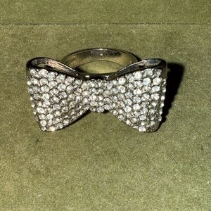 Vintage Crystal Bow Ring - Rhinestone Bow Cocktail Ring